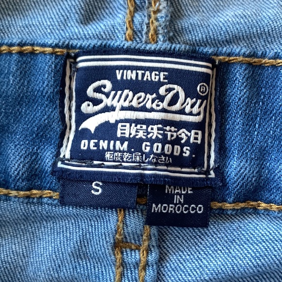 Superdry Denim Short Overalls with Cream Lace Hem Women’s Distressed Size Small - Picture 8 of 14